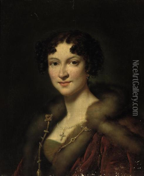 Portrait Of Henriette Louise Peterson (1796-1845), Wife Of Auguste,baron Du Bois De Ferrieres Oil Painting - Alexandre-Jean Dubois Drahonet