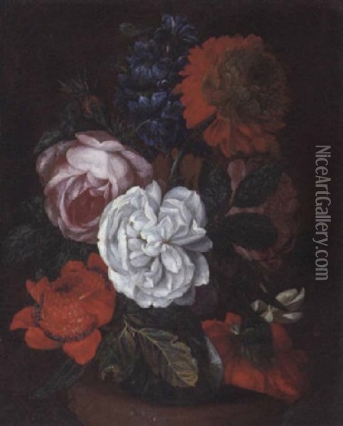 Stilleben Mit Blumen In Einer Bauchigen Vase Auf Einem Podest Oil Painting - Abraham Brueghel