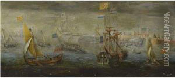 A Dutch Man-of-war Oil Painting - Cornelis Hendricksz. The Younger Vroom