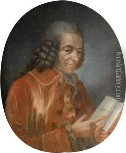 Portrait De Voltaire Lisant Sophocle Oil Painting - Jean Huber