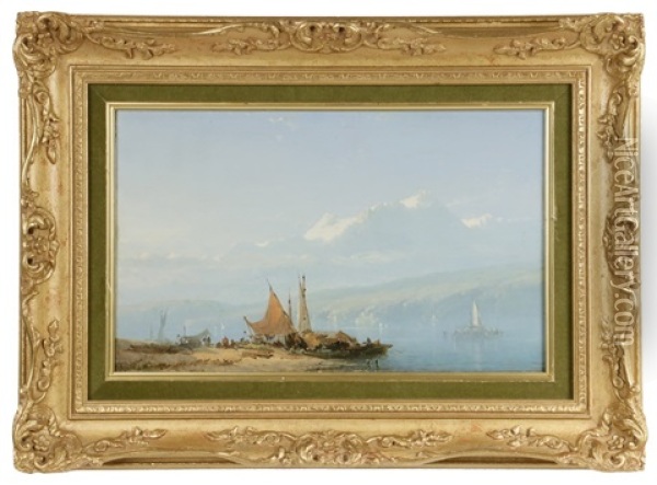 Italian Alpine Lake Scene Oil Painting - Alfred Eduard Agenor de Bylandt