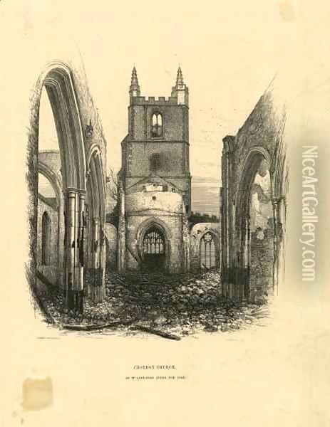 Croydon Church, as it Appeared After the Fire Oil Painting - John Corbet Anderson
