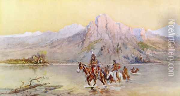 Crossing the Missouri, #1 Oil Painting - Charles Marion Russell