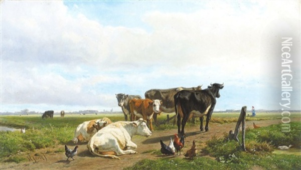 Polderlandschap Met Vee Oil Painting - Hendrik Savry