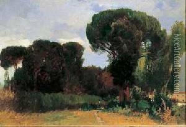 Paesaggio Con Alberi Sullo Sfondo Oil Painting - Ettore Cumbo