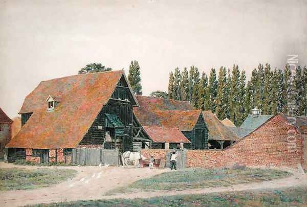 Farm Buildings, Dorchester, Oxfordshire Oil Painting - George Price Boyce