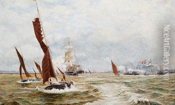 Ships Leaving Harbour Oil Painting - William Lionel Wyllie