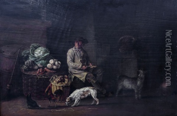 Un Homme Et Son Chien Dans La Cuisine Oil Painting - Edmund Bristow