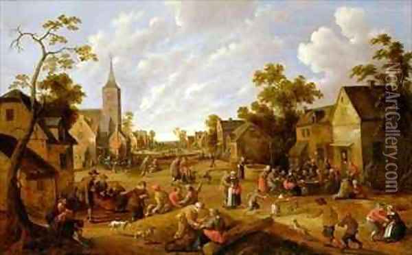 A crowded market place with revellers before a tavern Oil Painting - Joost Cornelisz. Droochsloot