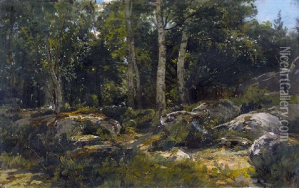 Lichtung Im Wald Von Fontainebleau Oil Painting - Louis Jean Baptiste Guy
