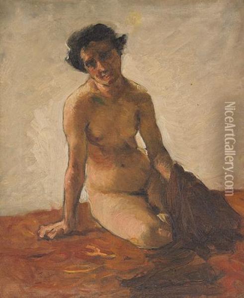 Figura Nuda Accosciata Oil Painting - Lorenzo Delleani