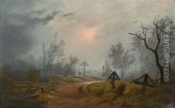Clouds Over A Russian Graveyard Oil Painting - Julius Karl von Leypold