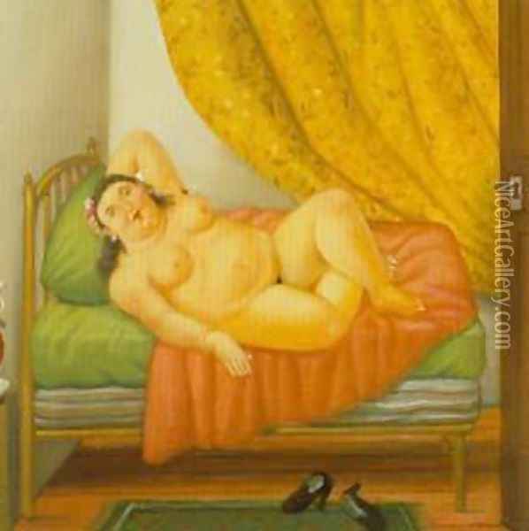 The Bedroom 1990 Oil Painting - Fernando Botero