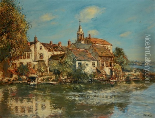 Village Au Bord De L'eure Oil Painting - Jean Francois Raffaelli