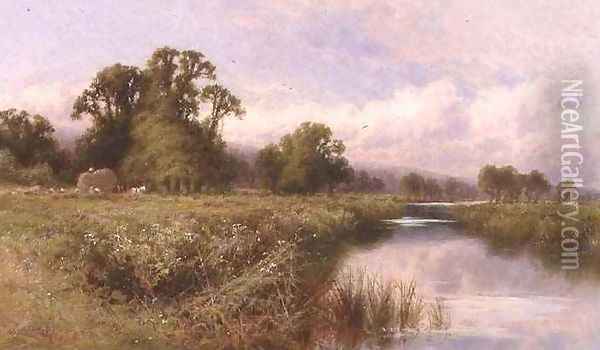 Meadow Landscape near Marlow-on-Thames Oil Painting - Henry Hillier Parker