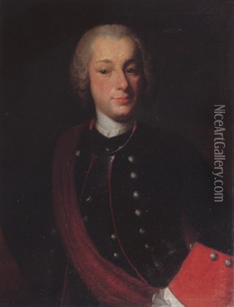 Protrait Of Captain Lieutenant Daniel Muller, Wearing A Blue Uniform With Large Red Cuffs Oil Painting - J.R. Dafficker