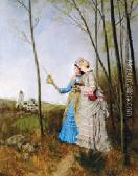 Due Dame In Campagna Oil Painting - Max Volkhart