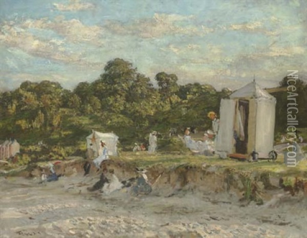 Bathing Huts Oil Painting - Walter Westley (Sir) Russell