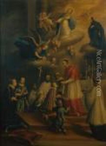 Der Hl. Aloysius Von Gonzaga 
Empfangt Die Erstkommunion Durch Den Hl. Karl Borromaus, Erzbischof Von 
Mailand. Oil Painting - Francesco del Cairo