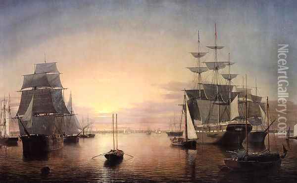 Boston Harbor at Sunset 1850 1855 2 Oil Painting - Fitz Hugh Lane
