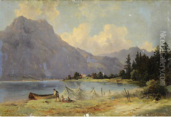 Paesaggio Con Lago Oil Painting - Carl Lafite