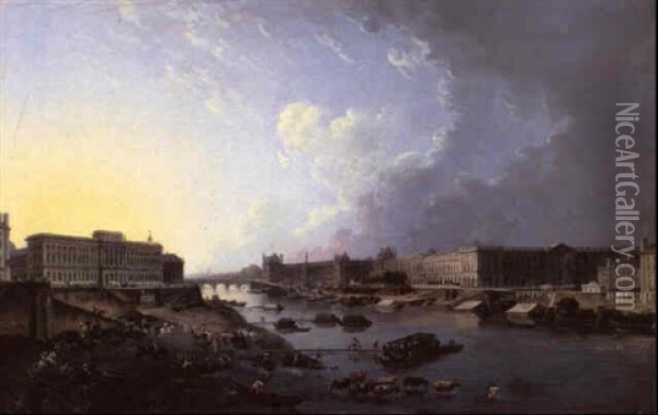 Vue Du Louvre Et De L'hotel De La Monnaie Oil Painting - Pierre Antoine Demachy