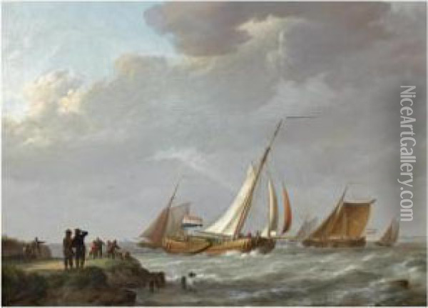 Shipping Off The Dutch Coast Oil Painting - Johannes Hermanus Koekkoek