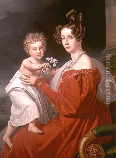 Archduchess Sophia of Austria 1805-72 with her two year old son Franz Joseph 1830-1916 later Emperor Francis Joseph I of Austria Oil Painting - J. K. Stiegler
