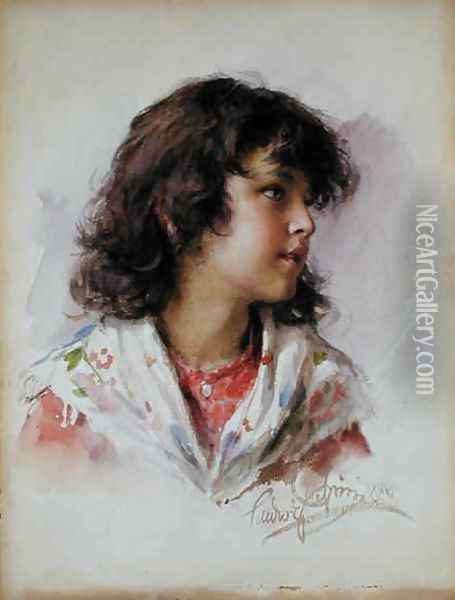 Head of a Girl, 1886 Oil Painting - Ludwig Passini