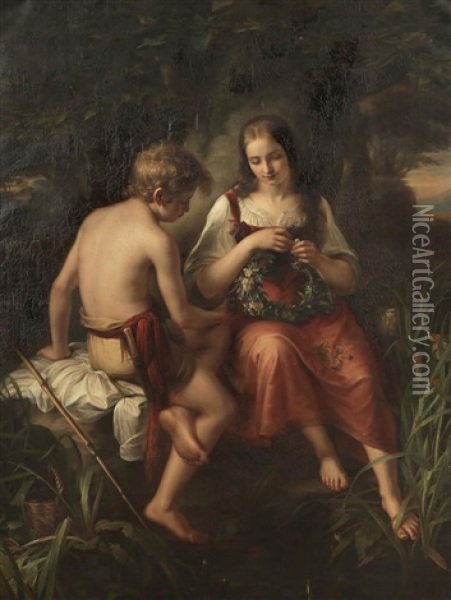 Jugendliche Liebe Oil Painting - Gustav Karl Ludwig Richter