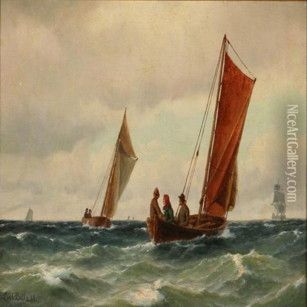 Marine With Two Wooden Dinghys Oil Painting - Carl Ludwig Bille