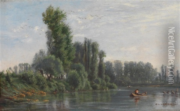Flusslandschaft Mit Figurlicher Staffage Oil Painting - Georges Lanjol de la Fage