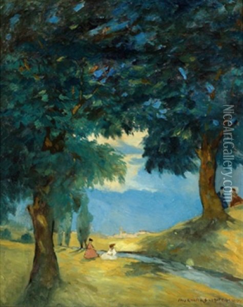 Lustwandeln Unter Schattigen Baumen Oil Painting - Hans Ruzicka-Lautenschlaeger