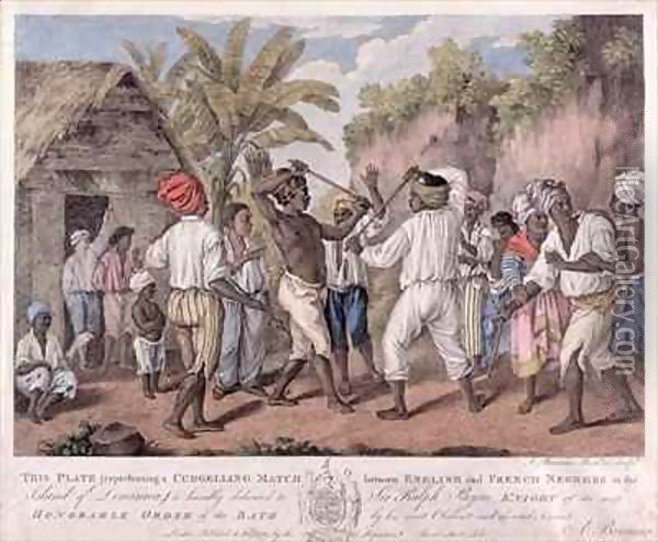 A Cudgelling Match between English and French Negroes on the Island of Dominica Oil Painting - Agostino Brunias