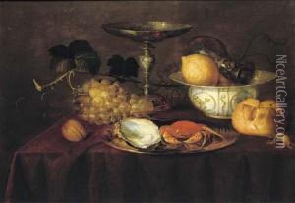 A Silver Dish With An Oyster And A Crab Oil Painting - Theodoor Smits