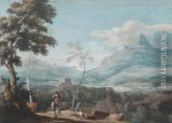 An Extensive Italianate Landscape With A Horseman On A Country Path Oil Painting - Marco Ricci
