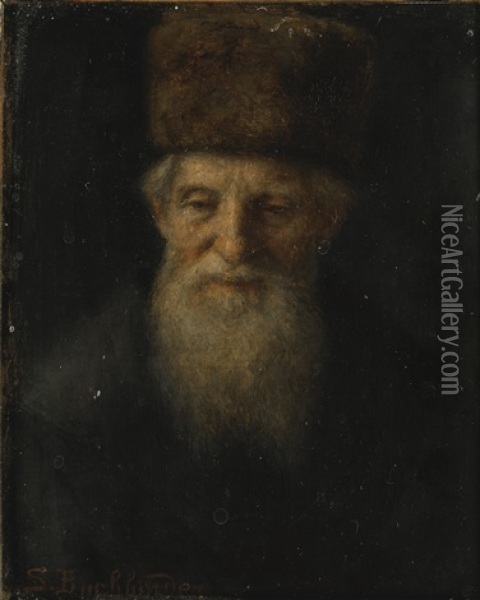 Portrait Of A Rabbi Oil Painting - Simeon Buchbinder