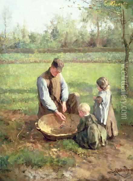 Watching father work Oil Painting - Albert Neuhuys