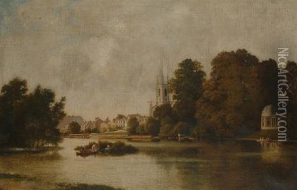 Hampton On Thames, With Garrick's Temple Oil Painting - John Mulcaster Carrick