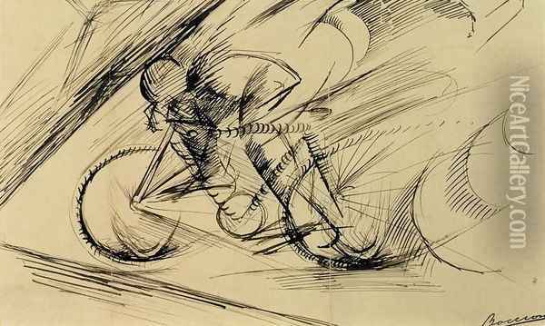 Dynamism of a Cyclist, 1913 Oil Painting - Umberto Boccioni