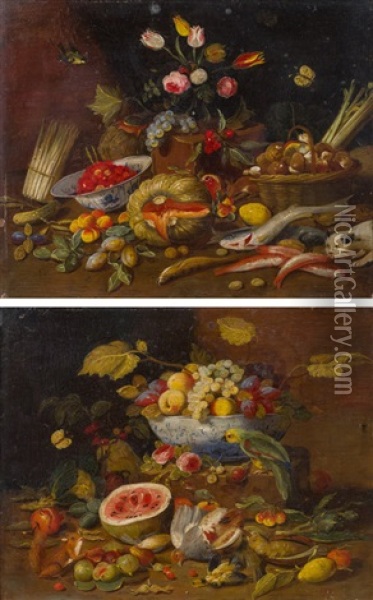 Stillleben Mit Fruchten, Blumen Und Tieren (pair) Oil Painting - Jan van Kessel the Elder