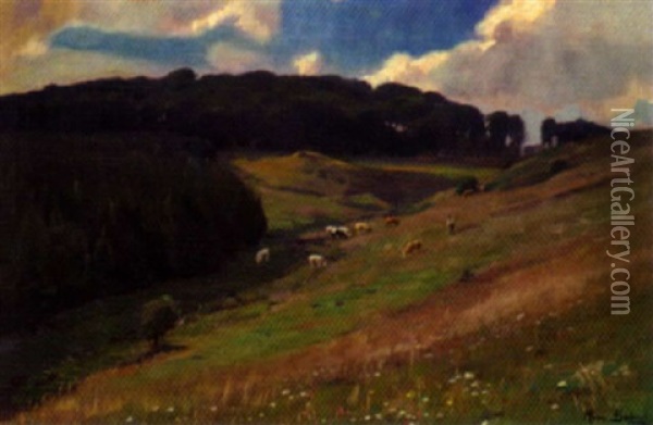 Hessische Landschaft Mit Viehherde Oil Painting - Hermann Bahner