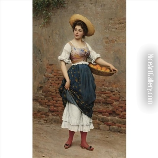 Young Woman With Basket Of Oranges And Lemons Oil Painting - Eugen von Blaas
