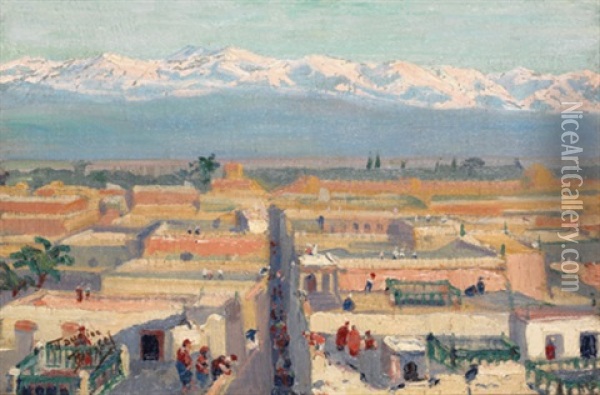 Les Terrasses De Marrakech Et L'atlas Oil Painting - Maurice Busset