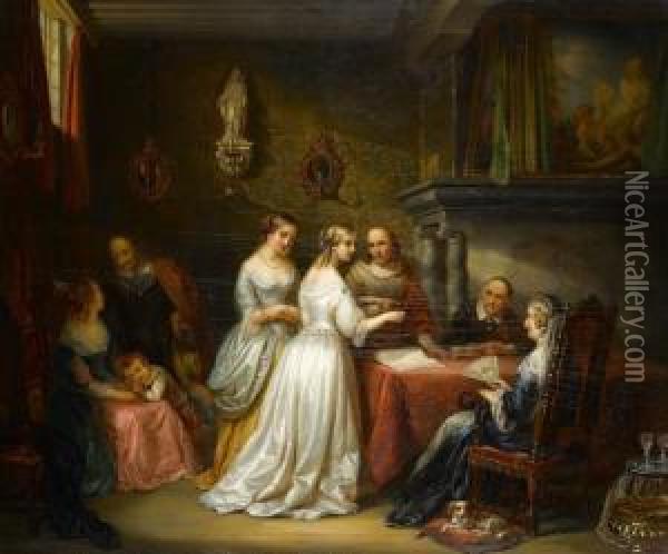 The Marriage Contract Oil Painting - Adrien Wulffaert