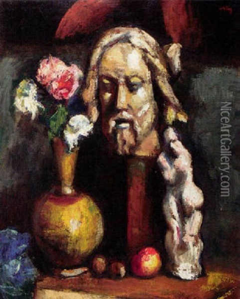 Stilleven Met Klassieke Sculptuur En Bloemen Oil Painting - Manuel Ortiz De Zarate