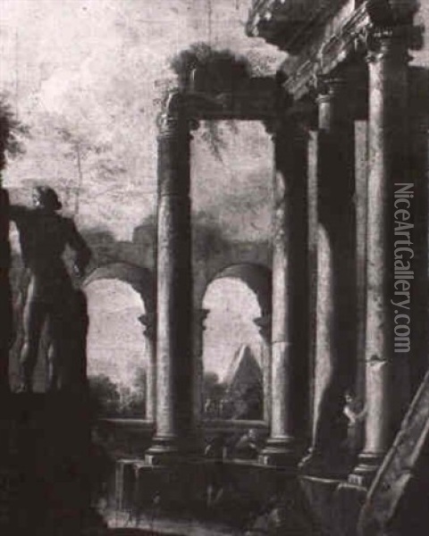 Capriccio Of Roman Ruins Oil Painting - Pietro Cappelli