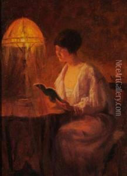 Elegante A La Lecture, Circa 1910 Oil Painting - Albert Joseph Penot
