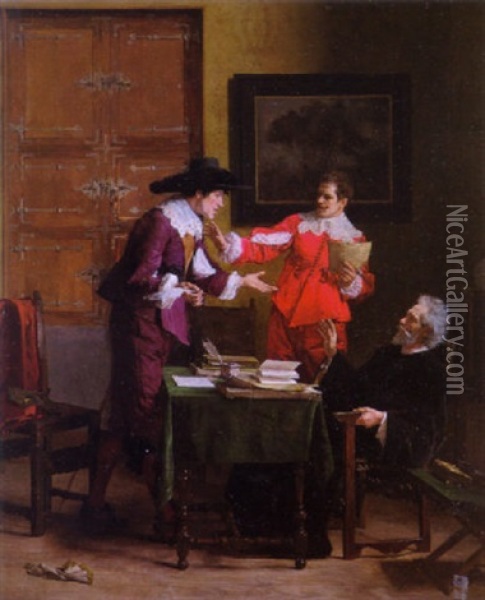 The Contract Oil Painting - Louis-Charles-Auguste Steinheil