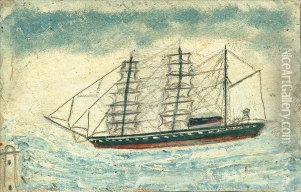 Sailing Ship Andlighthouse Oil Painting - Alfred Wallis